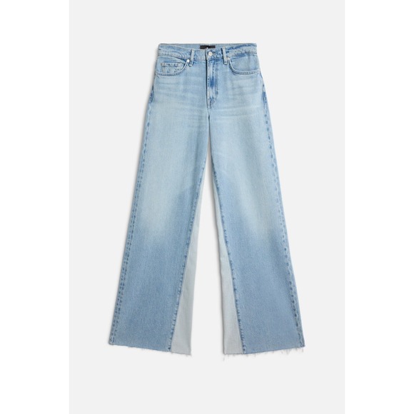 7 For All Mankind Denim - 7 For All Mankind Paneled Lotta Wide Leg Jeans Seabreeze Blue Size 28 NWT